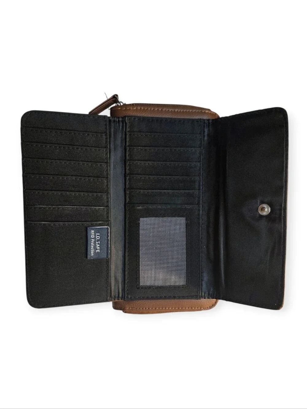 Nautica Brown Faux Leather RFID Zip Around Wallet Card Holder